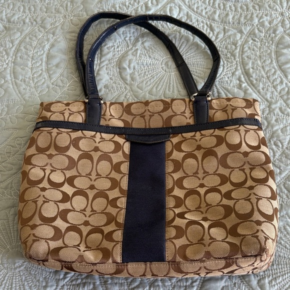 Coach Handbags - Coach Signature Tan and Blue Shoulder Bag